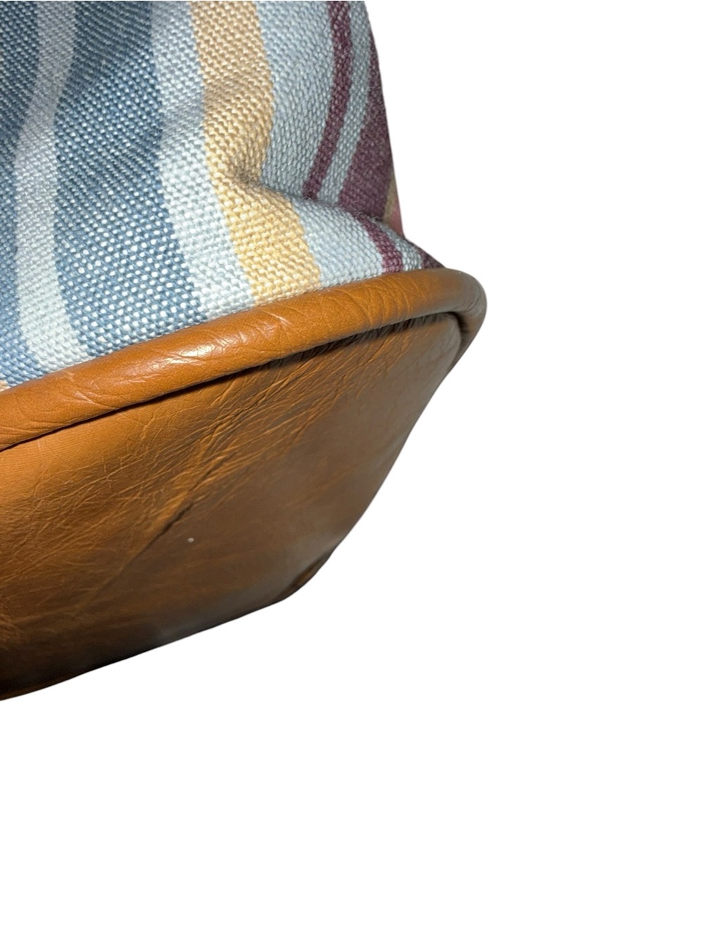 Longaberger Homestead Legacy Striped Canvas Tote Bag Brown Trim Pastel Shoulder - Picture 12 of 15